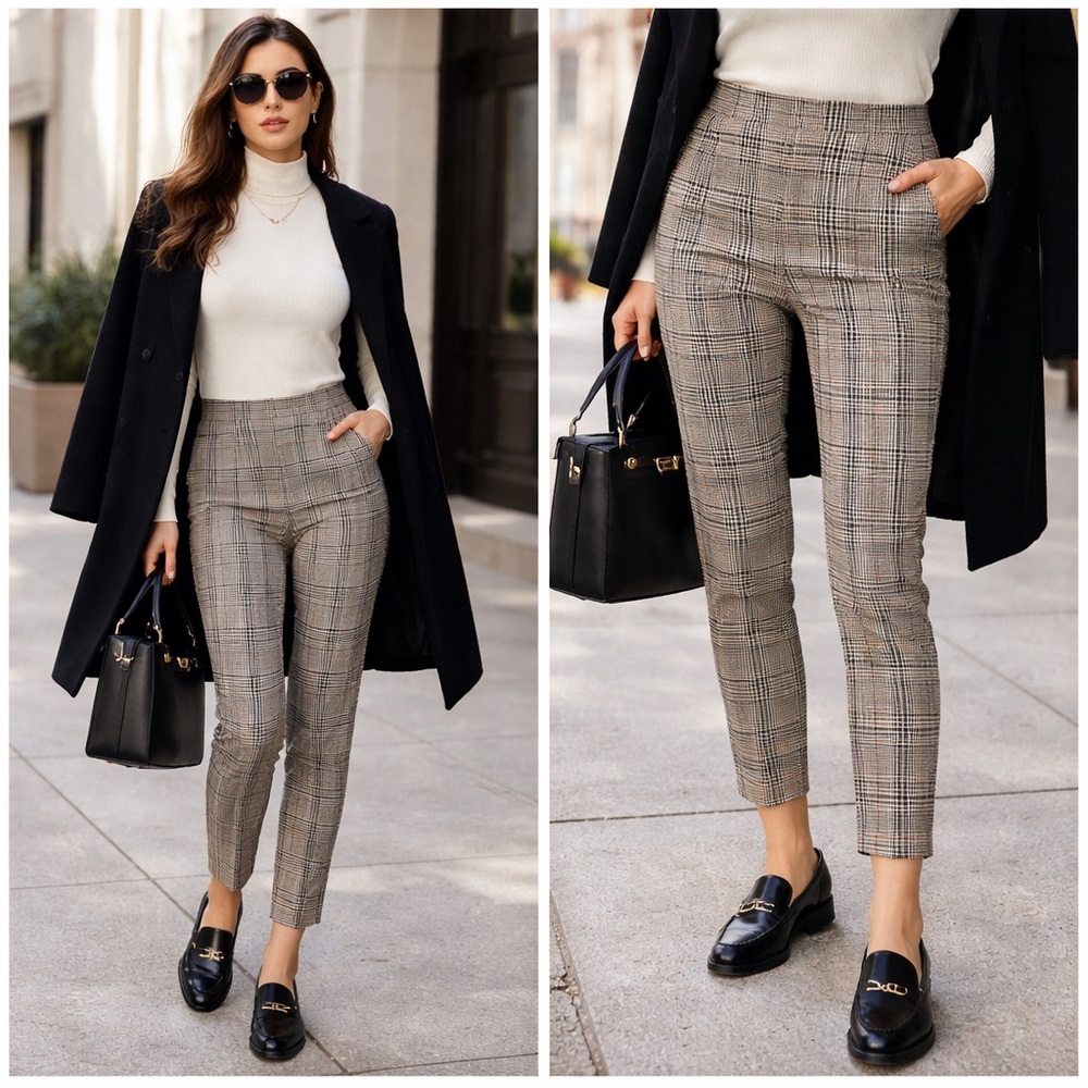 Ann Taylor LOFT Plaid Ankle Pants Size 14 Preppy Career Office Stretch